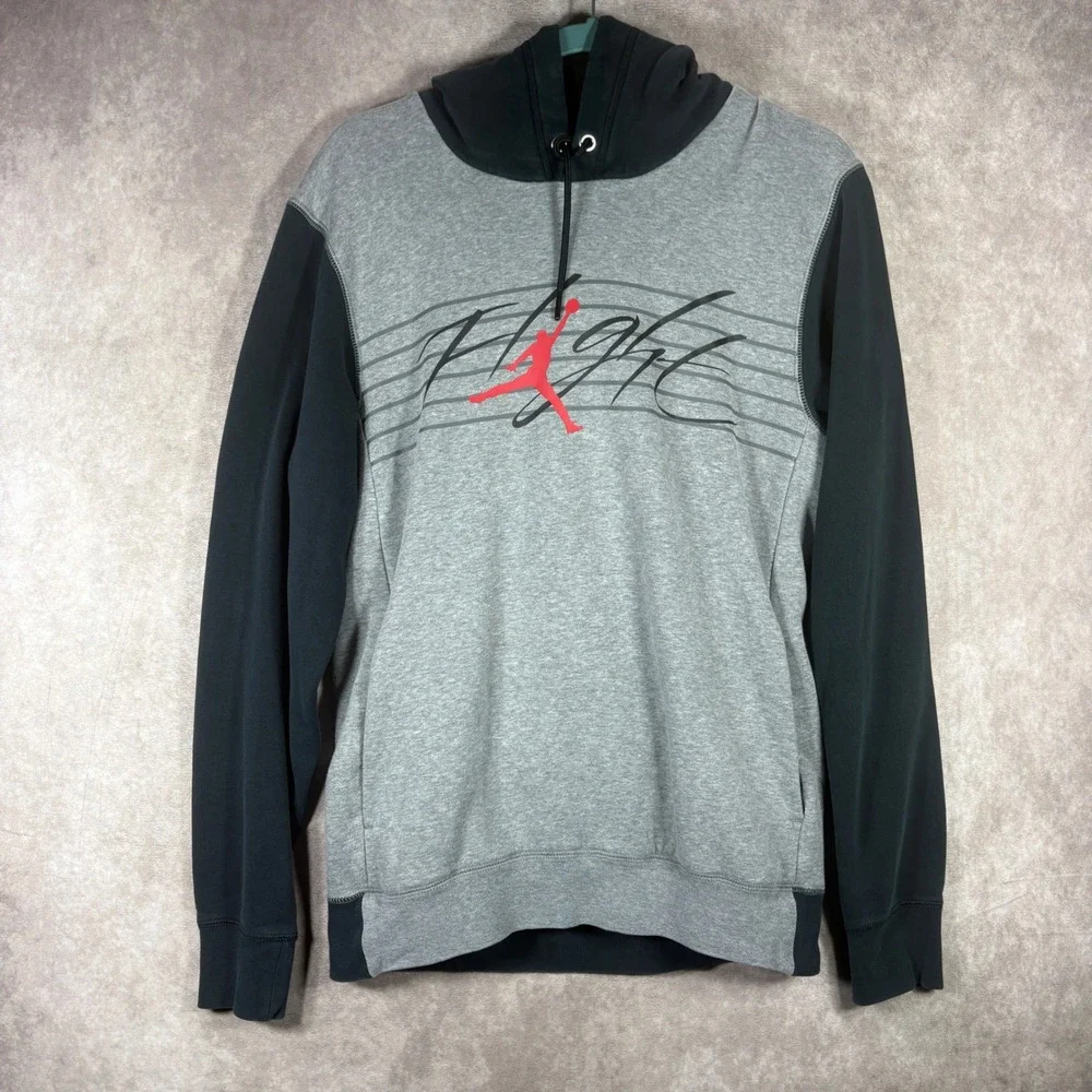 Jordan‎ Hoodie Mens Size Small Gray Flight Jumpman Pullover Graphic Active Gym